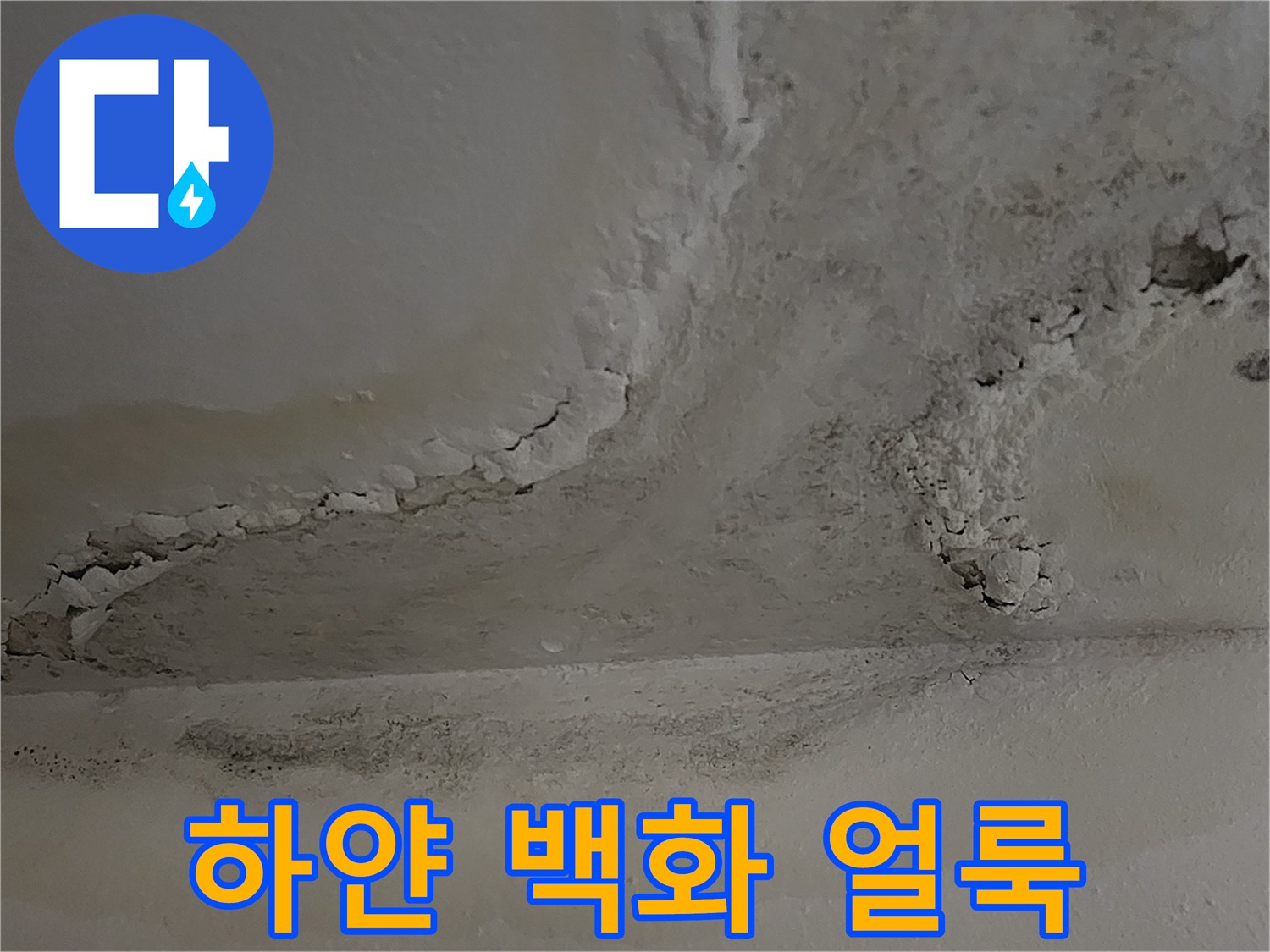 천장 내부 물 유입으로 발생한 하얀색 석회 흔적