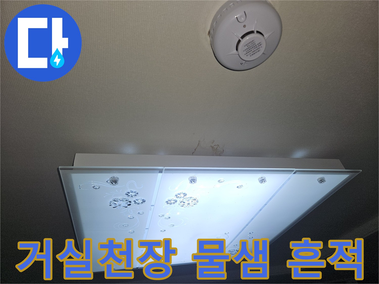 아랫집 거실 조명 기구 주변의 습기 및 얼룩 상태