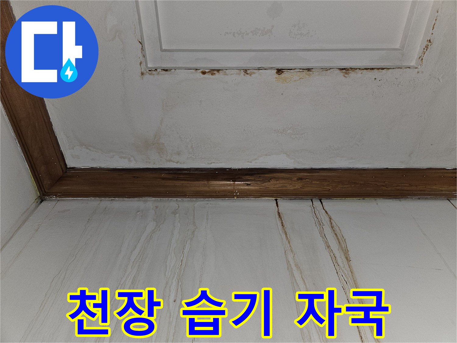 천장과 몰딩 경계면에 나타난 누수 유입 흔적