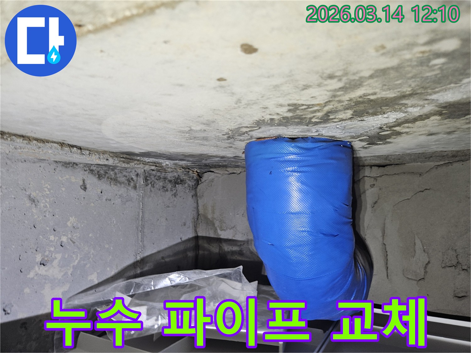 누수-문제를-해결하기-위해-전문가가-설치한-파란색-배관