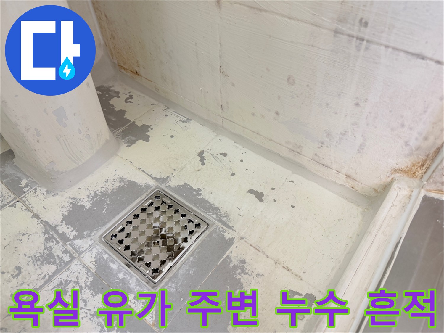 화장실-배수구-유가-주변-타일-틈새-누수-흔적