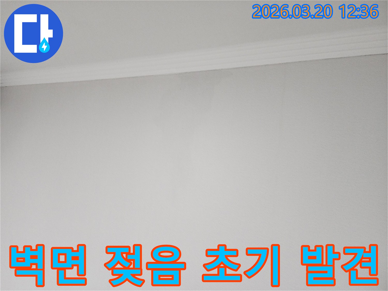벽면-상단에-나타난-미세한-물기-스밈-현상-사진