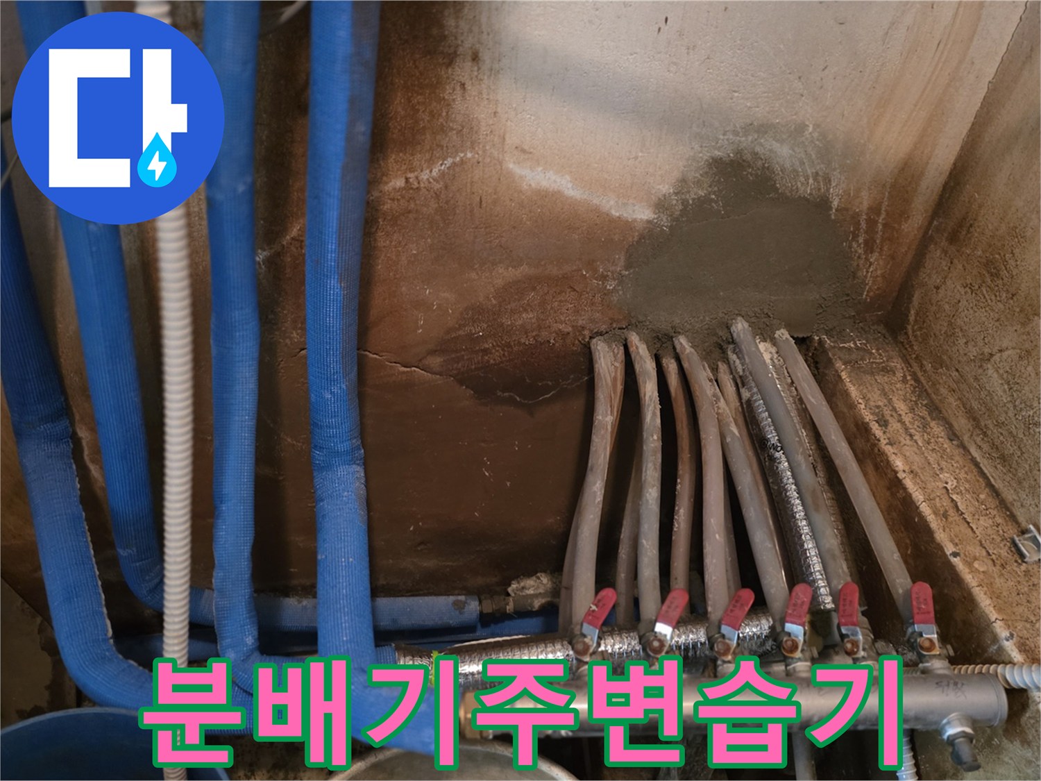 학동 현장-습기로 인해 젖어있는 분배기 벽면