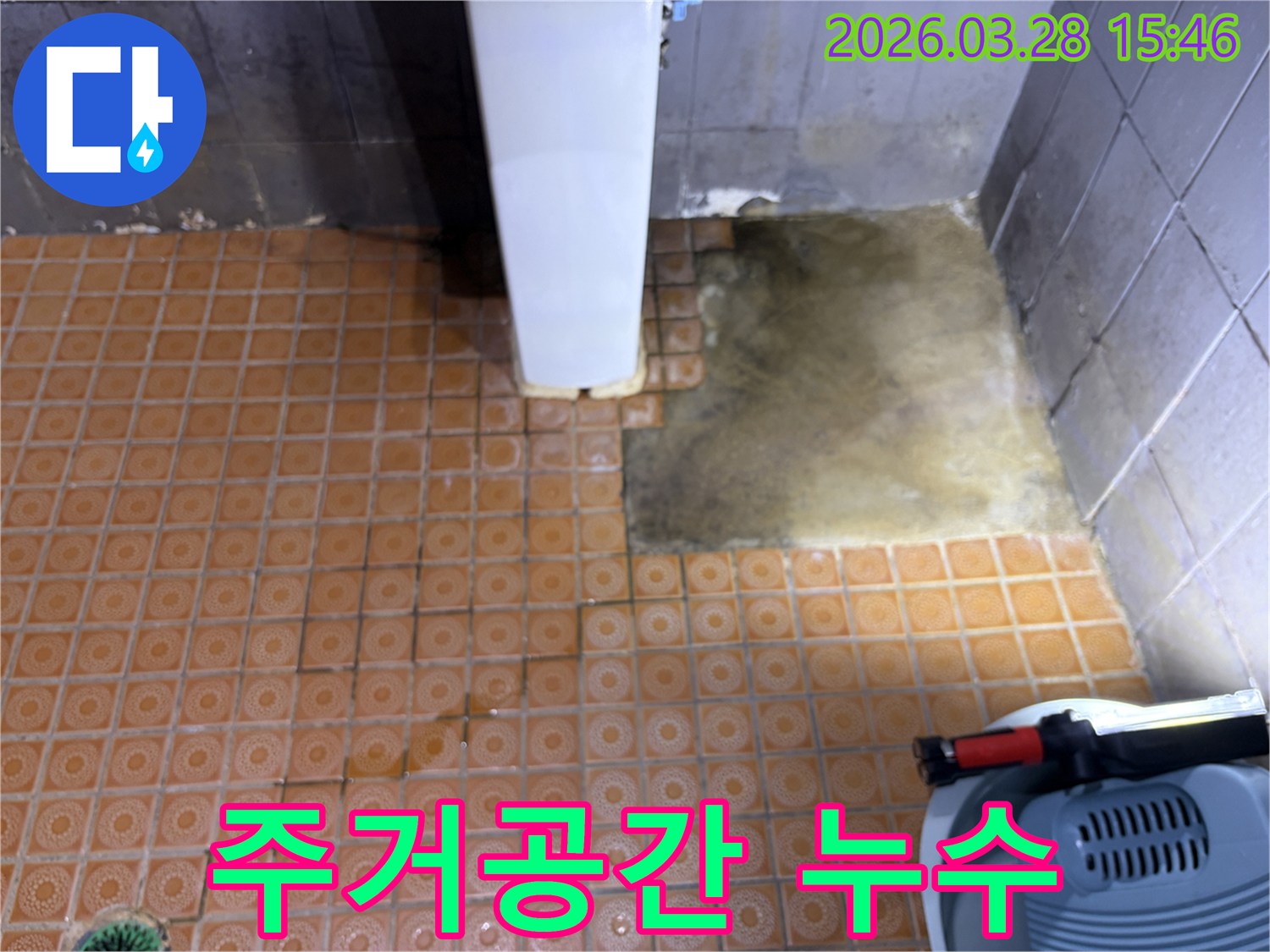 파주-문산-주거-공간에서-누수-탐지-후-타일을-제거하고-발견된-젖은-바닥-모습
