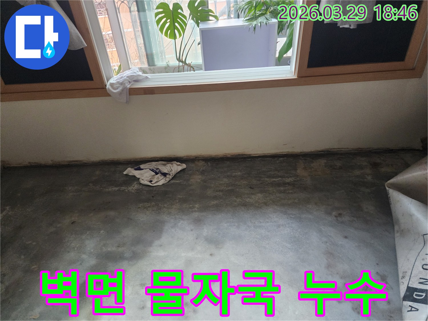남양주시 오남읍 다세대주택에서-누수 엔지니어가-벽면에 생긴-물자국을 통해-누수 발생 지점을-탐색하는 모습