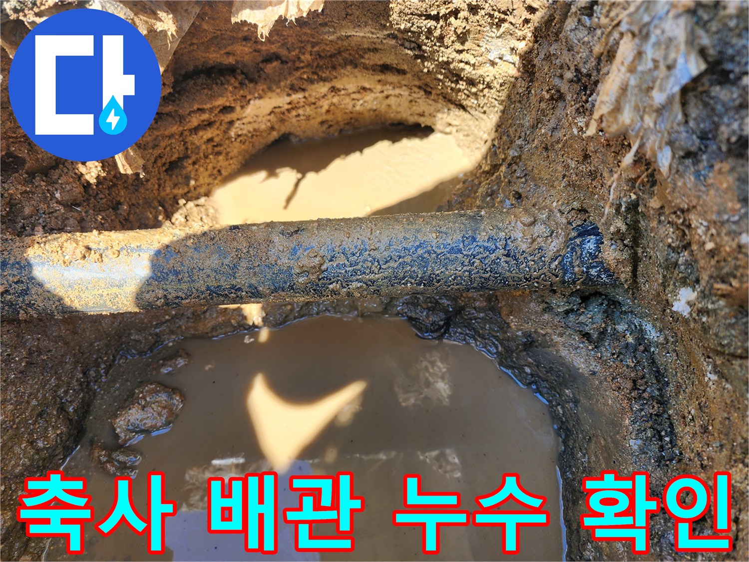 천안 성환-물에 잠긴 파란색 배관과 젖은 토양