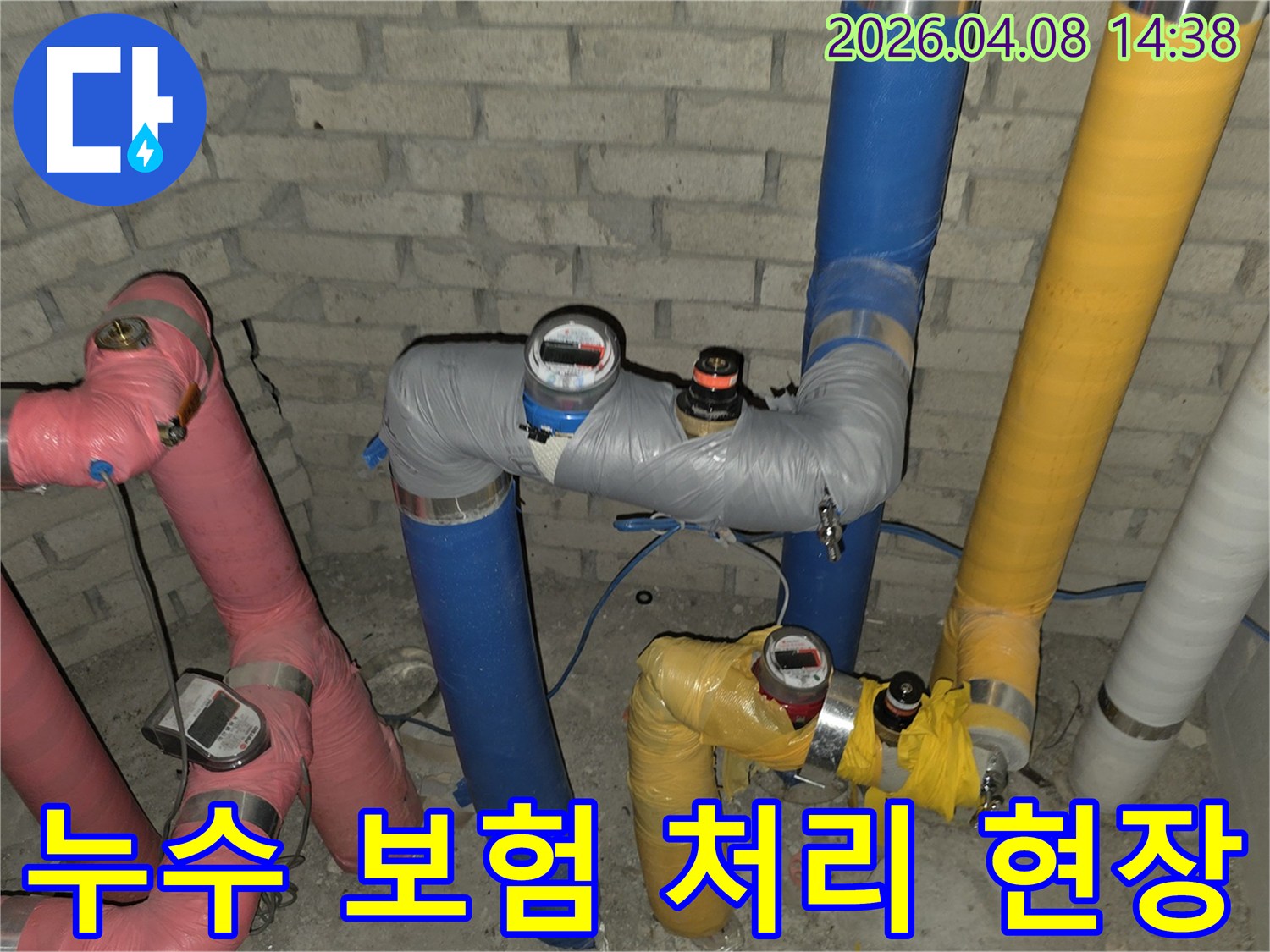 건물 지하 배관에서 발생한 누수 문제를 해결하고-보험 처리를 위한-현장 기록을 남기는 전문가의 모습
