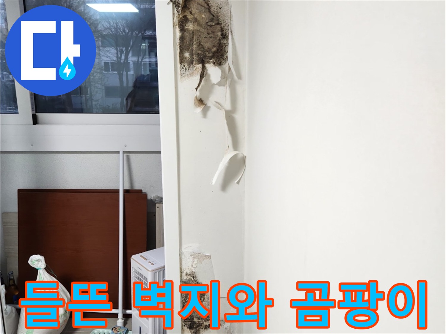 습기로 인해 변색되고 벗겨진 벽면 마감재