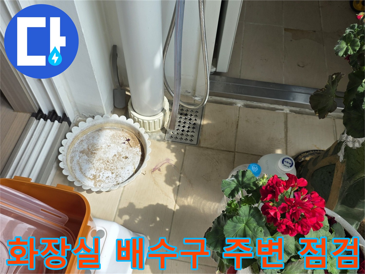 배수구-입구-및-타일-사이의-오염된-부분-촬영
