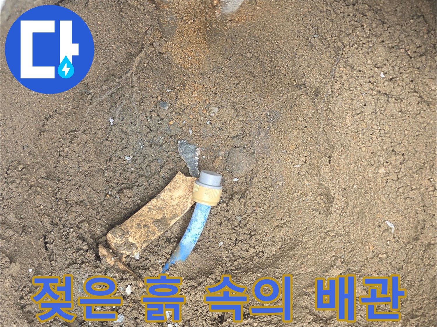 파란색-배관-주변의-축축하게-젖은-토양