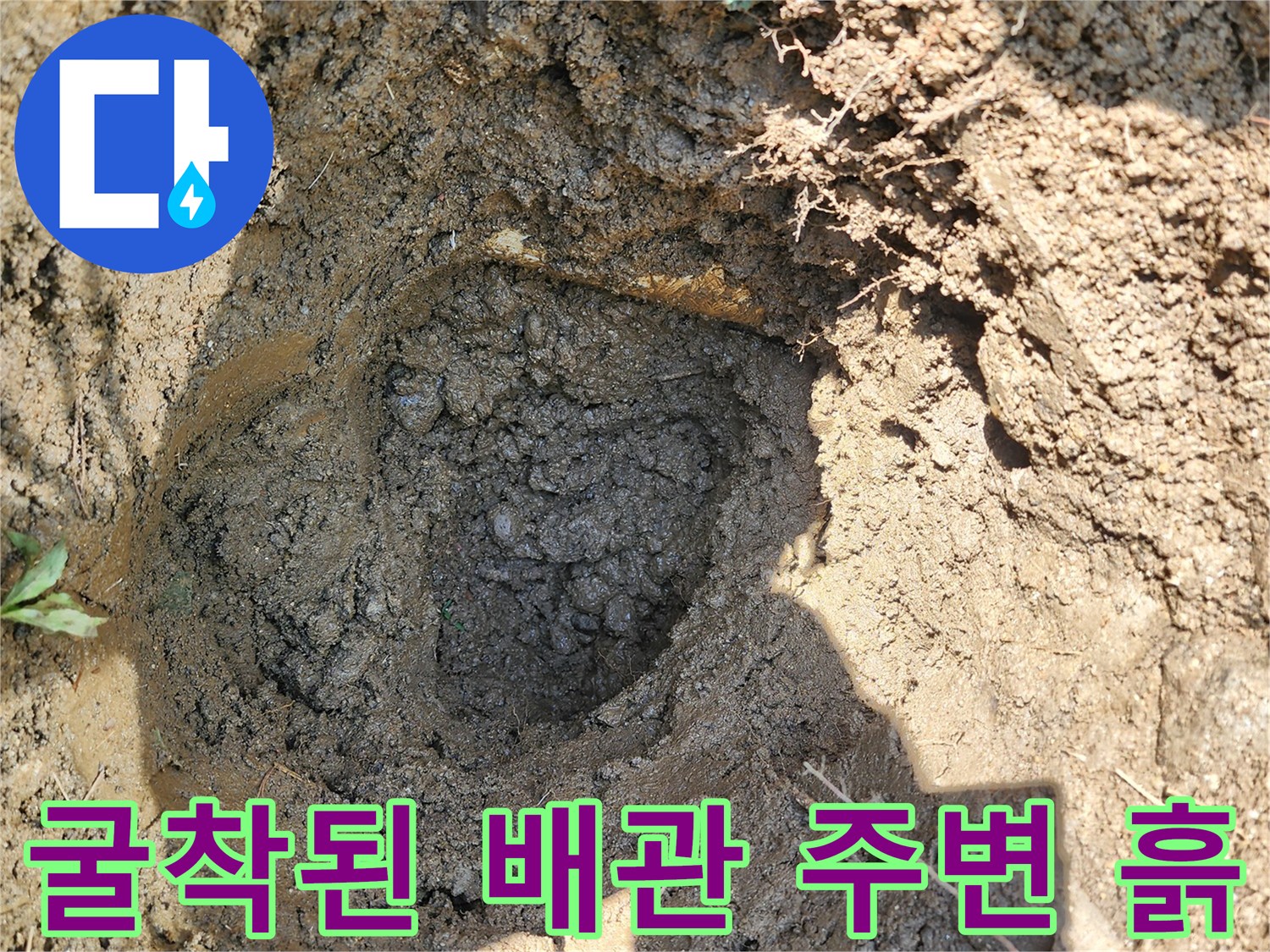 누수가 의심되는 지점을 찾기 위해 파낸 흙과 배선 부위