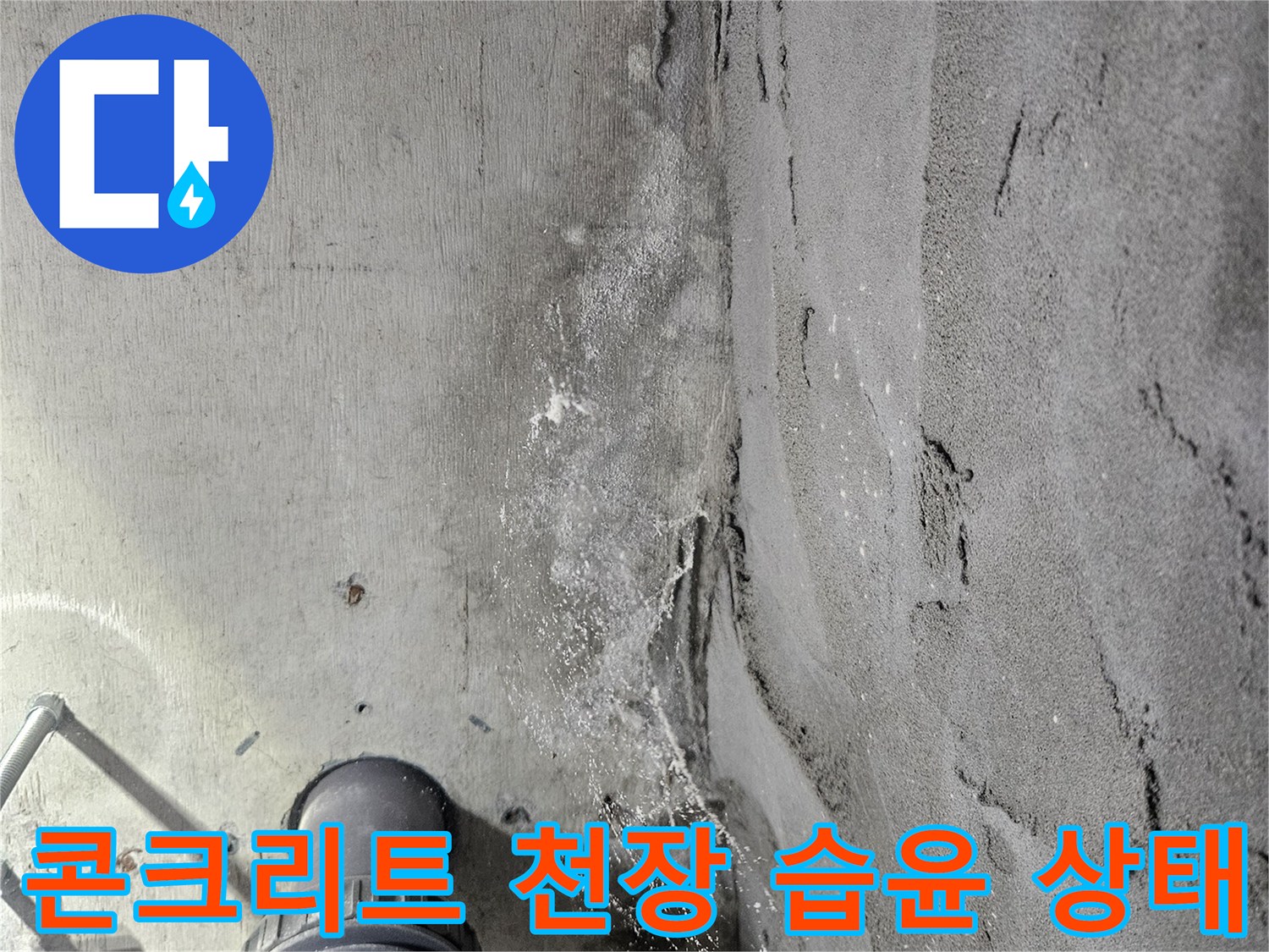 화장실 천장 콘크리트-물기가 스며들어 변색된 슬라브 부위