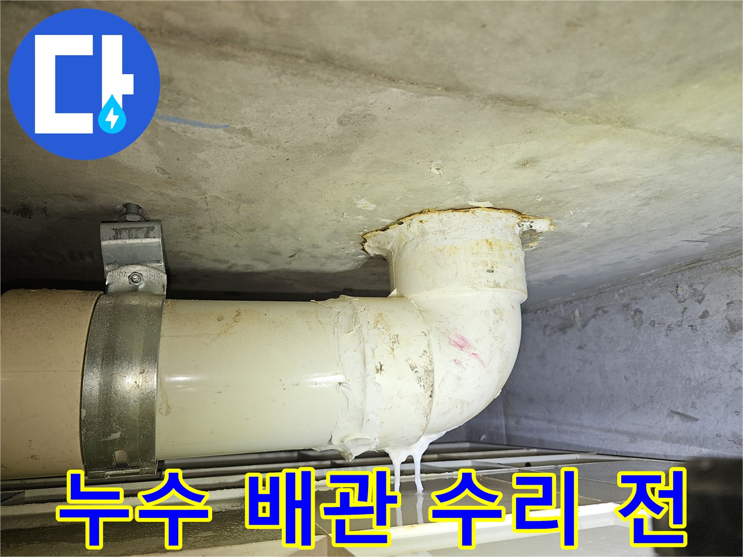 누수-전문가가-천장-배관의-물샘-현상을-육안으로-확인하는-과정
