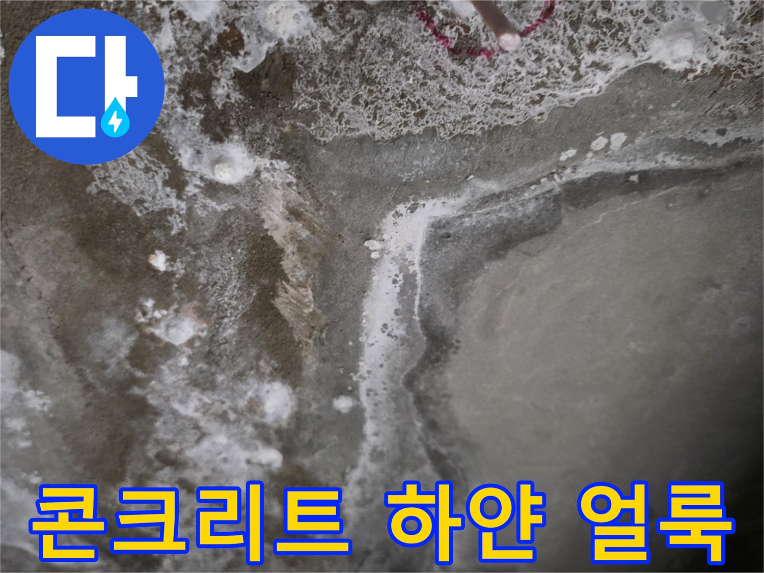 누수 흔적이 발견된 - 아파트 천장 내부의 젖은 콘크리트