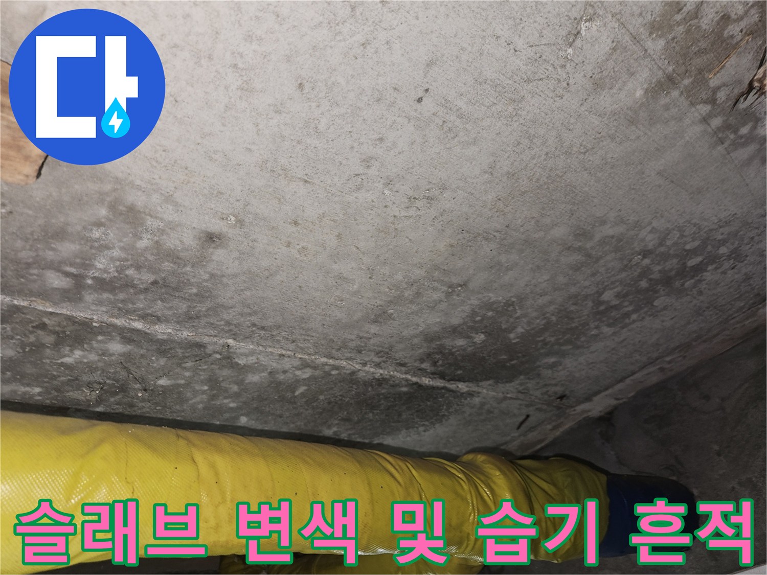 아파트 내부 슬래브-콘크리트 층의 물자국과 습기 상태