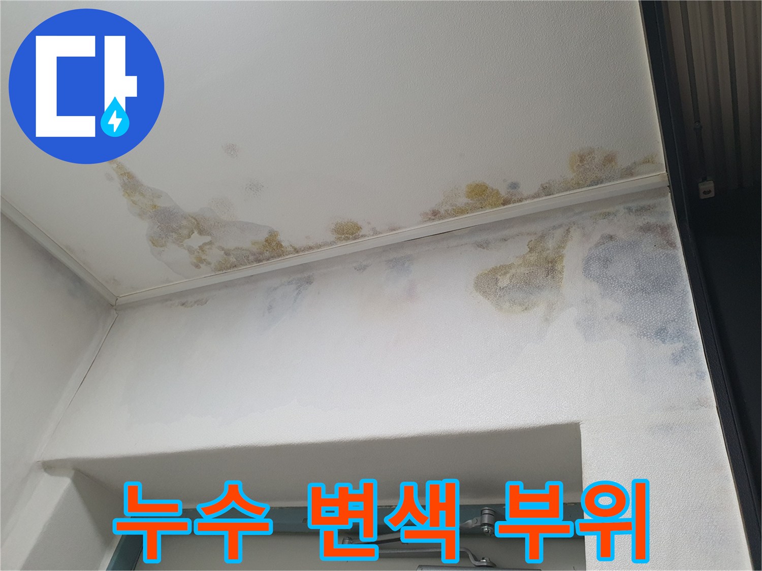 천장 몰딩 주변-물샘으로 인한 노란 얼룩과 변색 현상