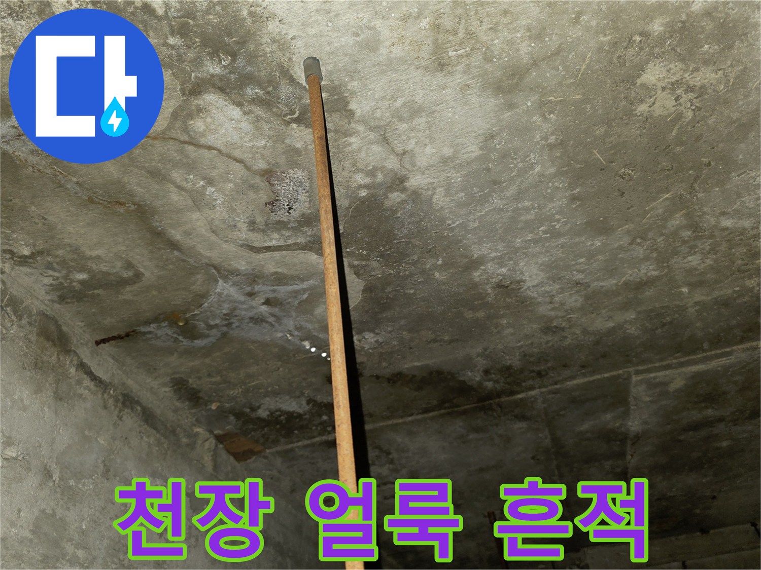 물기가 스며든-천장 마감재의 변색 부위