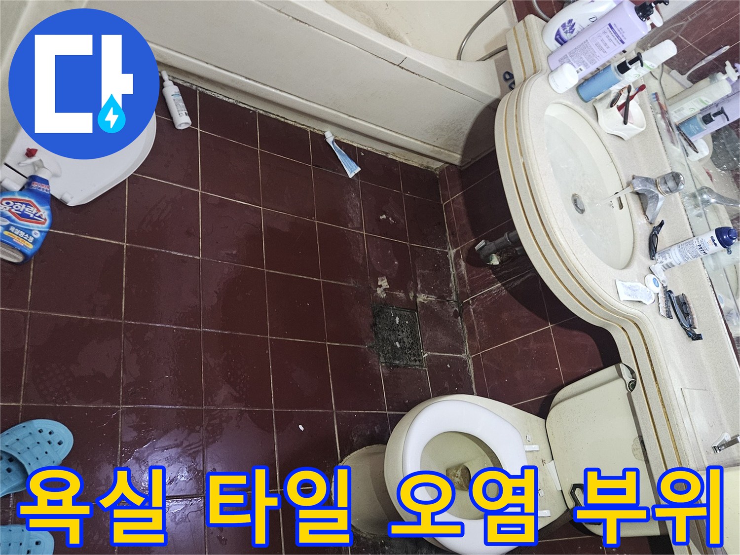 변기-및-세면대-주변-타일-습기-및-오염-상태-촬영