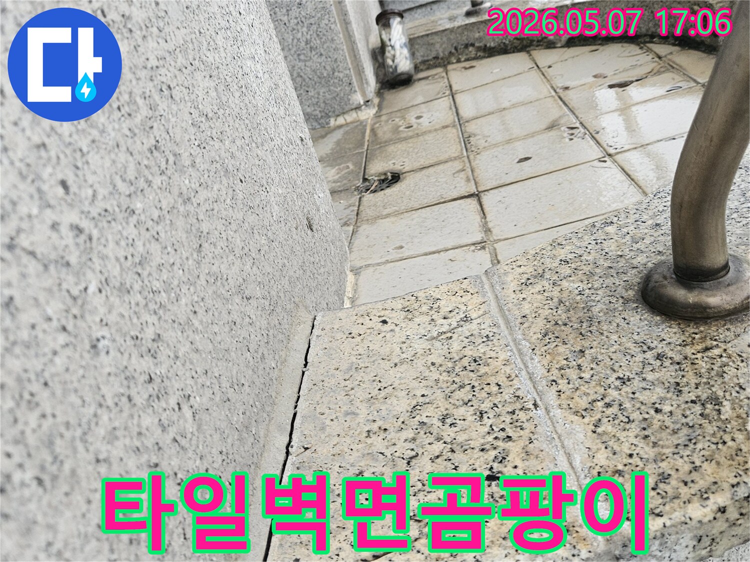 경기 고양시 일산동구의-타일 벽면에서-발견된-누수로-인한-곰팡이-발생-현상을-기록한-이미지입니다.