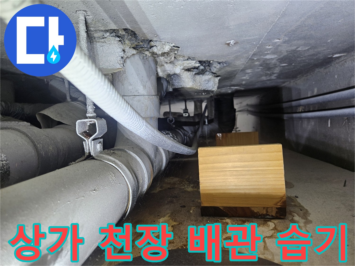 일산동구 상가 천장-배관 주변의 물기 흔적과 습한 상태