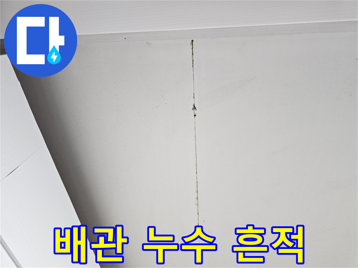 천장-중앙에-세로로-길게-남은-물샘-흔적과-얼룩