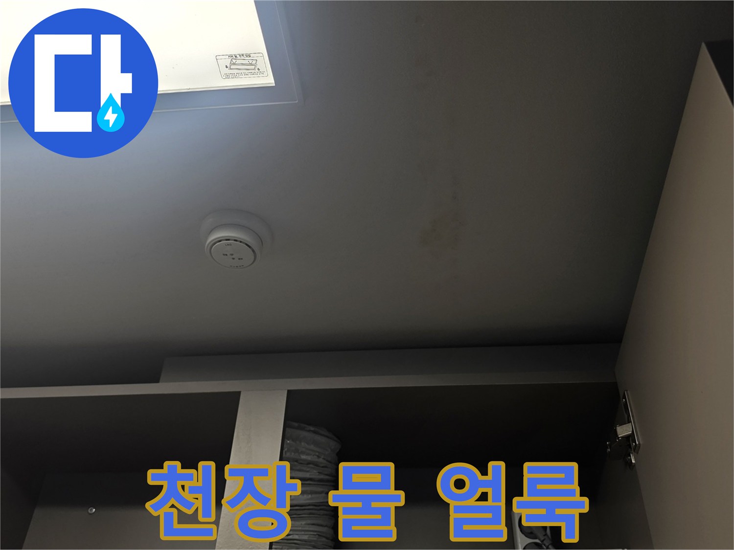 아랫집 거실 천장에 발생한 넓은 물 얼룩 현상