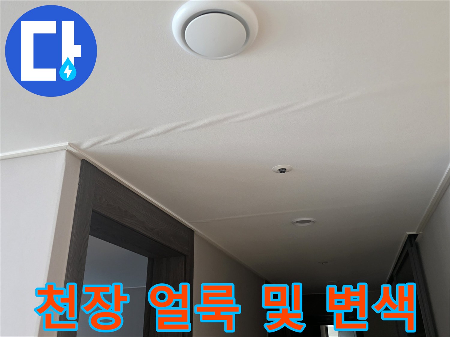 천장 도배지에 나타난 누수 흔적 - 배관 점검 현장 사진