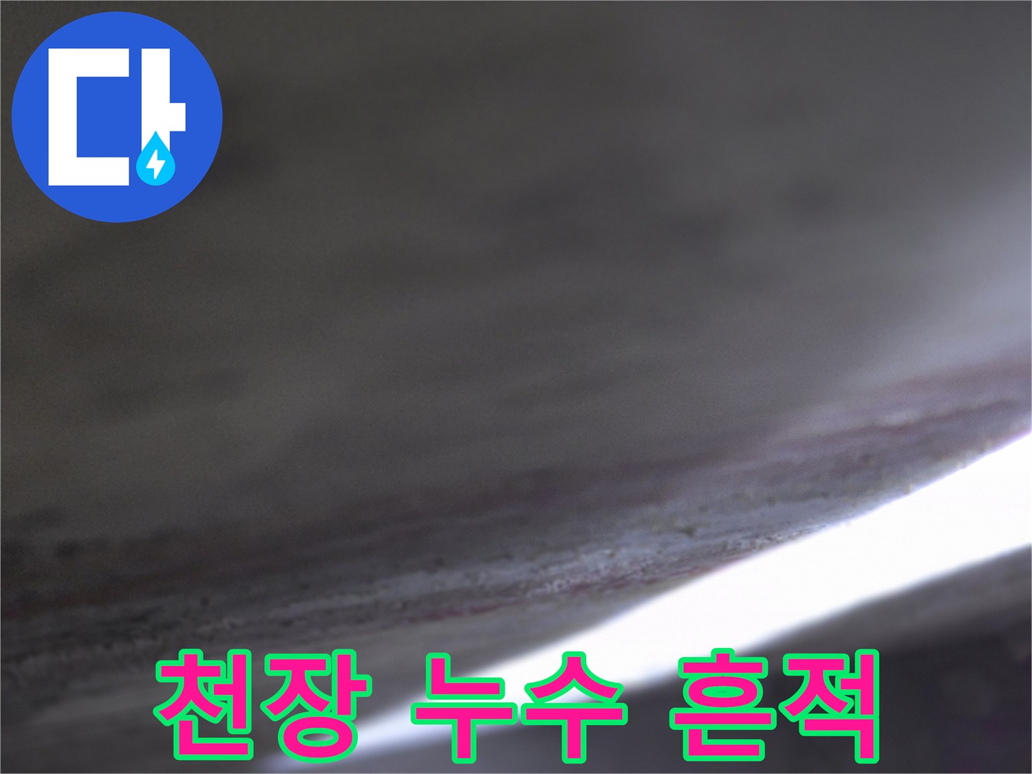 오피스\text{-}스텔 거실 천장의 물샘 흔적과 얼룩 상태