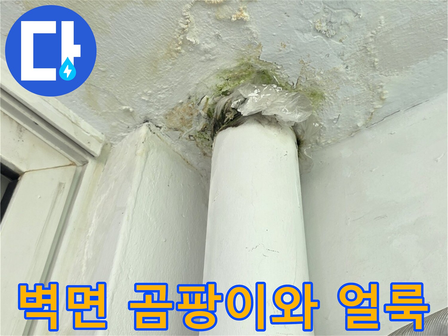 창틀-하단-벽면의-누수로-말라붙은-얼룩과-곰팡이