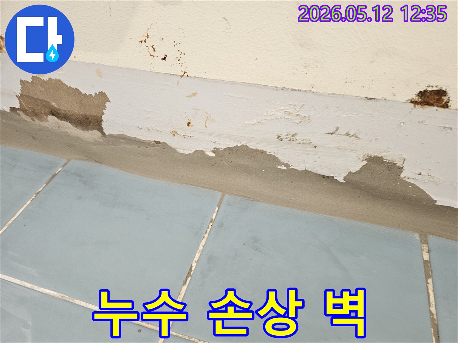 타일 경계면에서-시작된 누수가-벽면으로 확산되어-마감재를 손상시킨-현장 사진입니다
