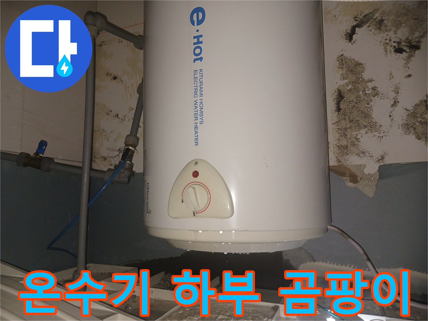 전기-온수기-본체-주변의-습기와-곰팡이-흔적