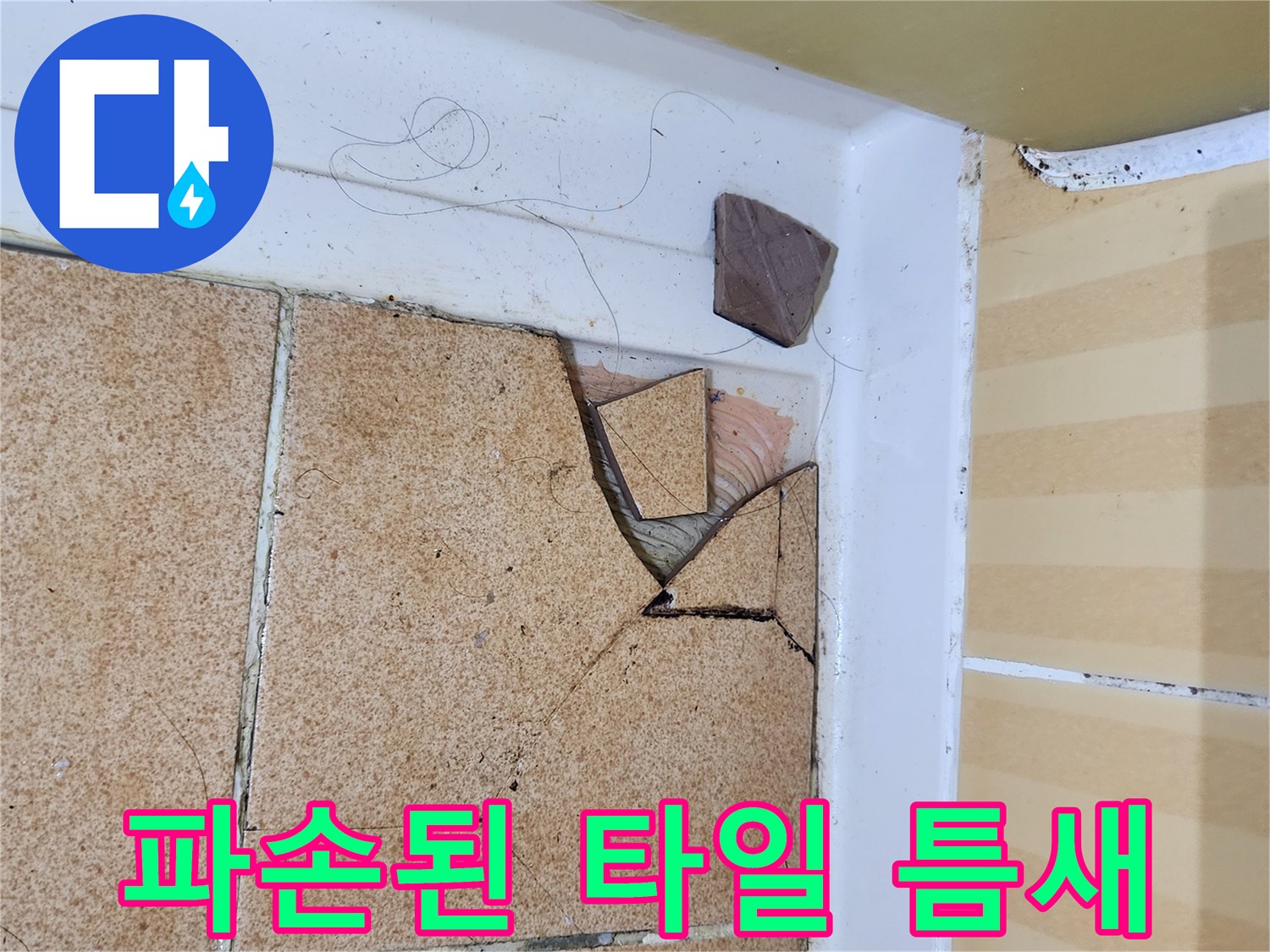 욕실-바닥의-깨진-타일과-벌어진-틈새