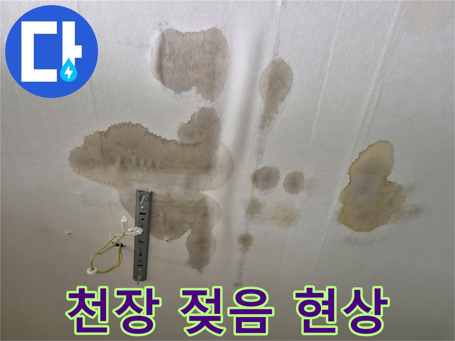 천장 마감재-습기로 인해 젖어 있는 부위