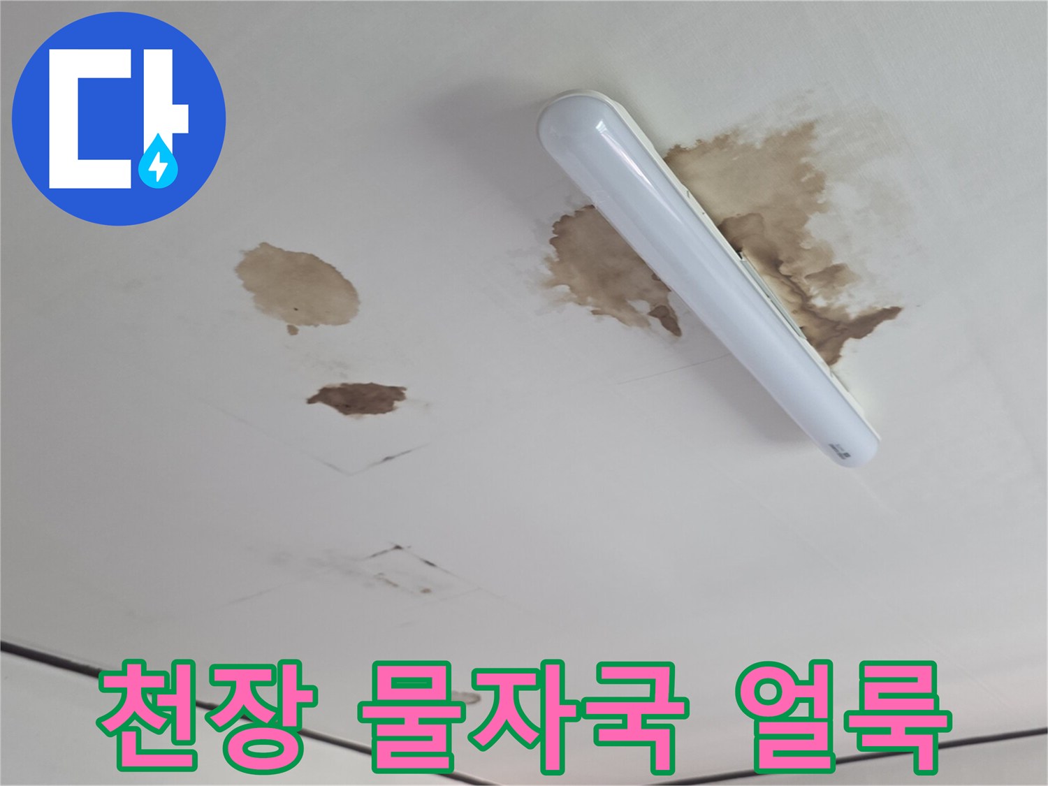 다용도실 천장에 발생한 갈색 누수 흔적