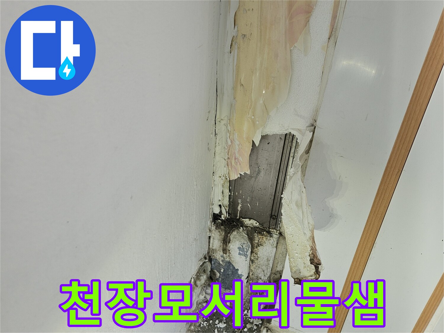 습기로 인해 변색된 아파트 천장 모서리 부위