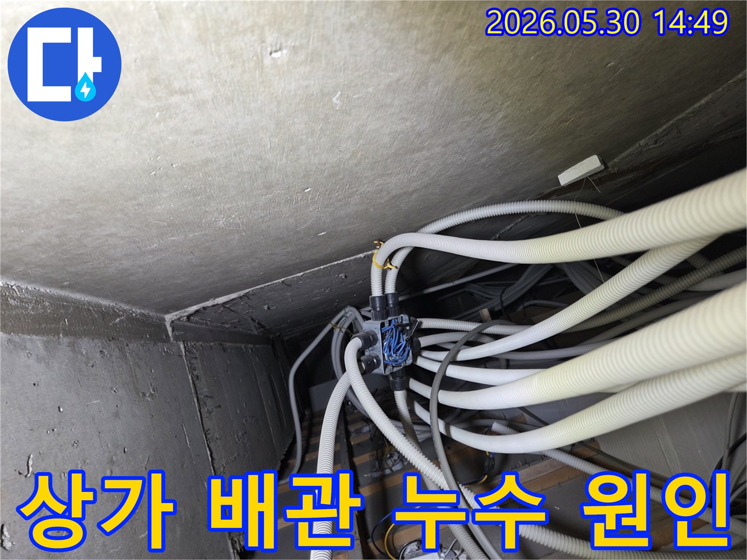 상가-천장-내부의-복잡한-배관-구조에서-누수-원인을-찾기-위해-정밀하게-분석하는-전문가