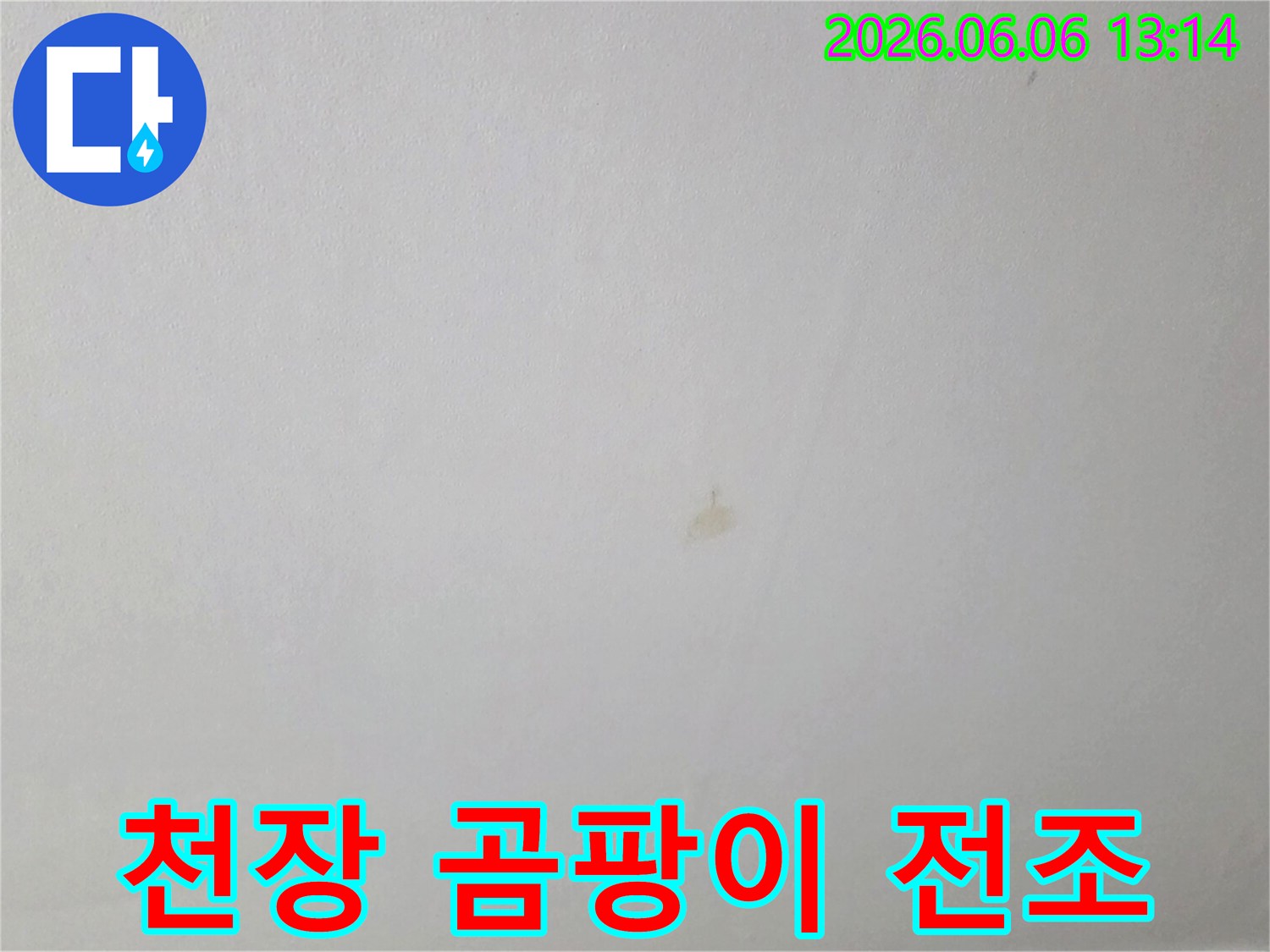 초기 누수 징후로 발견된-천장 물 얼룩의-현장 기록 사진