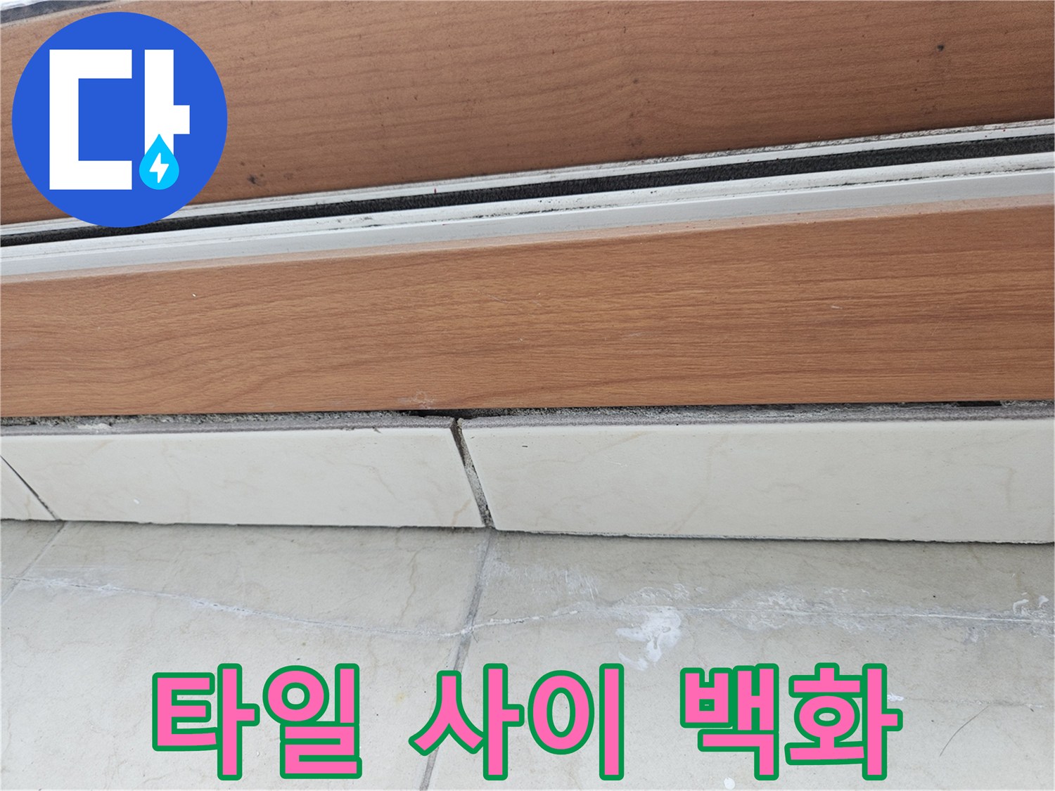 바닥 타일 줄눈에 하얗게 올라온 석회 성분