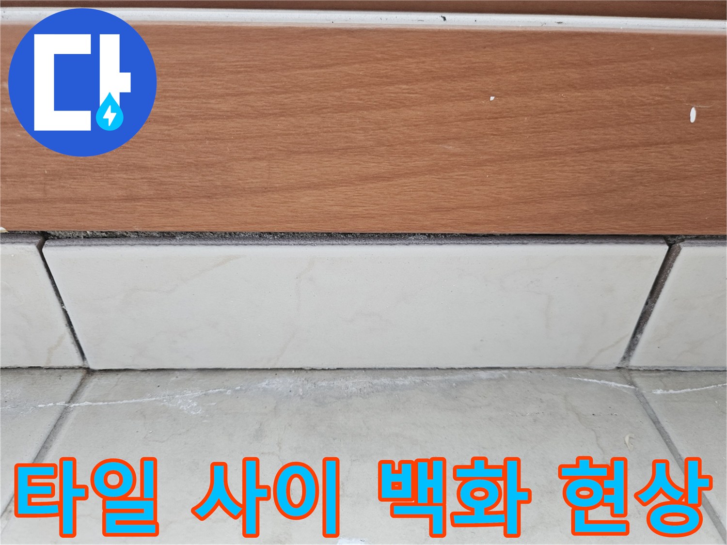 베란다 타일 줄눈 부위의 하얀 백화 현상과 균열 상태