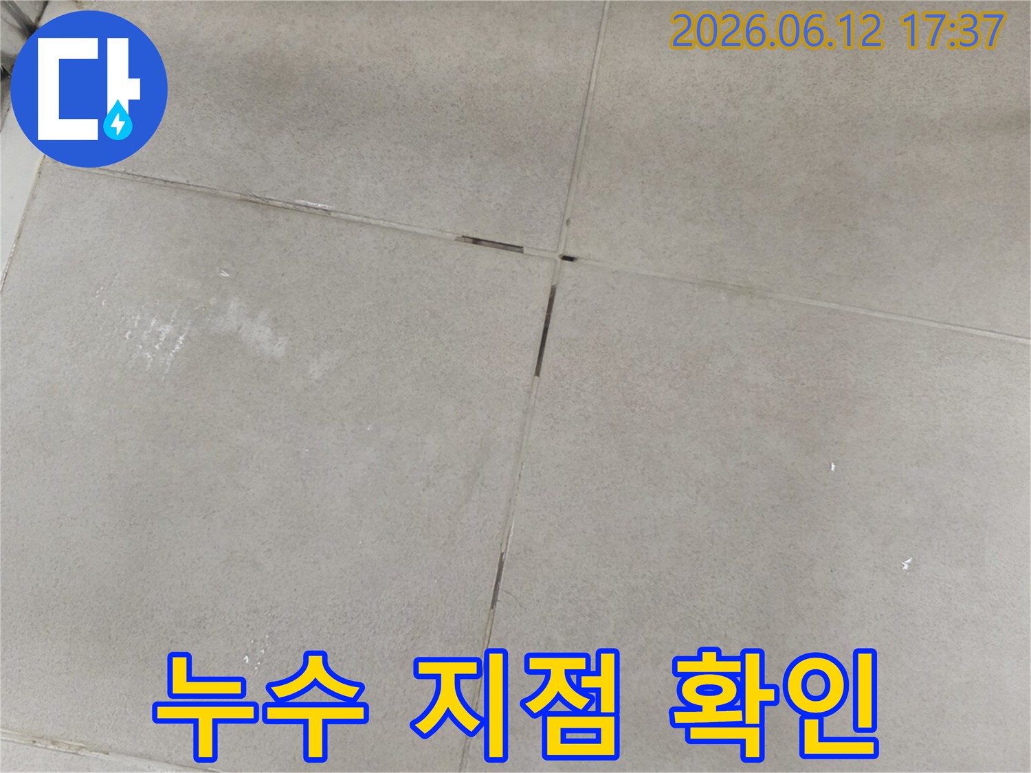 타일 사이의 틈새에서 발견된-누수 지점의 초기 육안 검사
