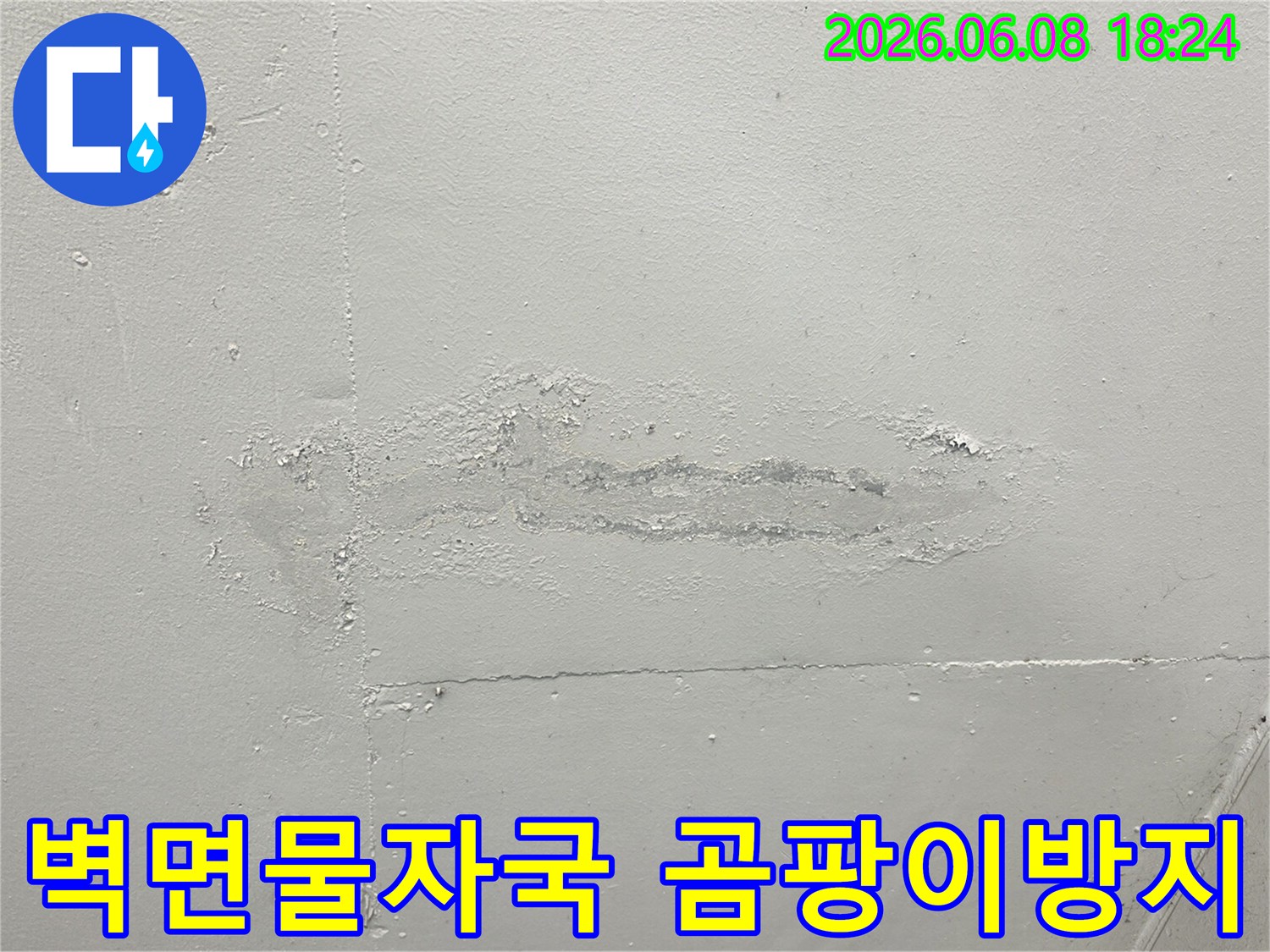 상가-벽면에서-누수로-인해-물-자국이-선명하게-남고-페인트가-벗겨진-모습을-보여주며-곰팡이-확산-위험이-있음을-나타냅니다