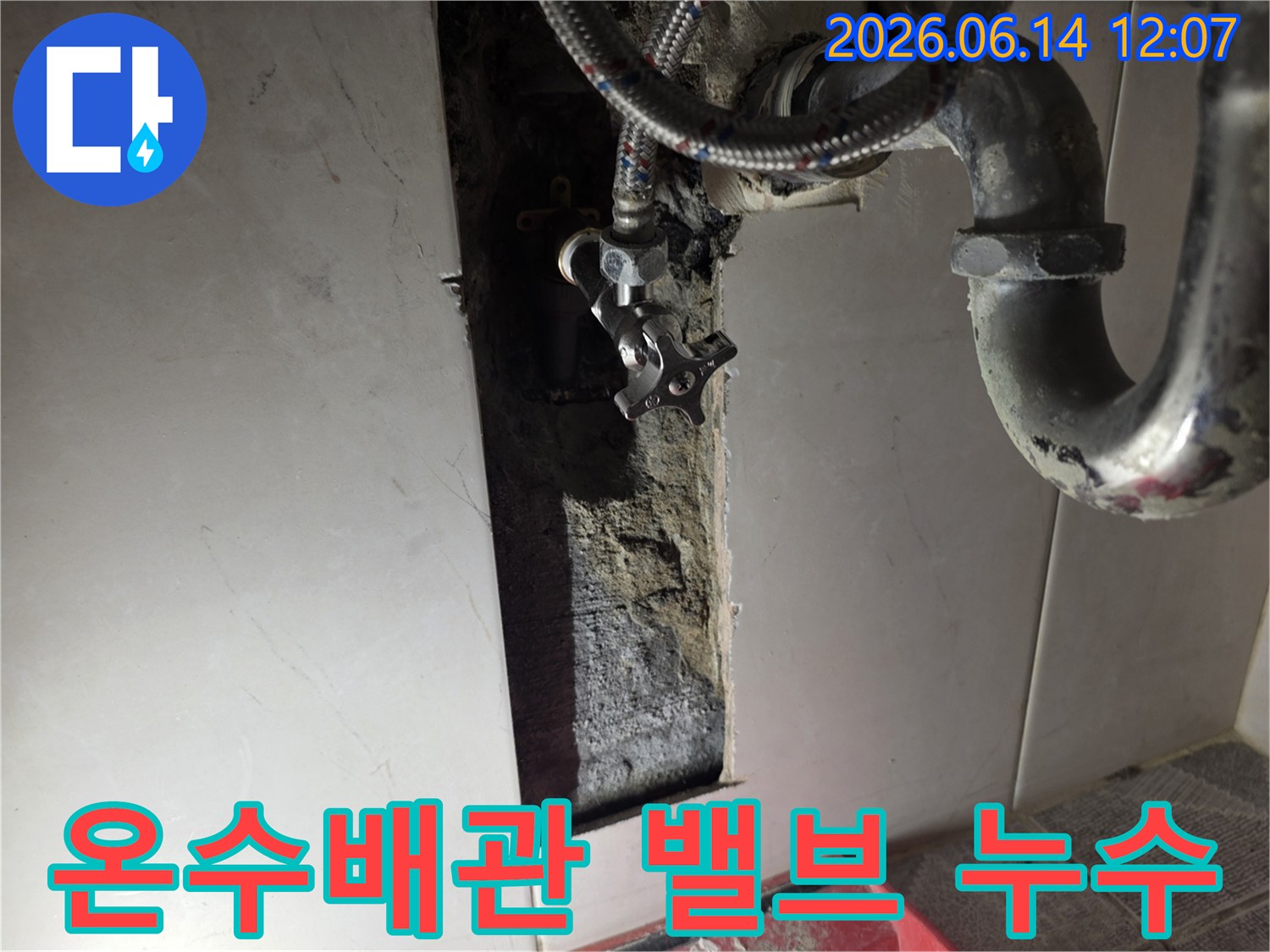 벽체-내부의-온수-배관-연결-밸브에서-누수가-발생하여-개방된-현장-사진