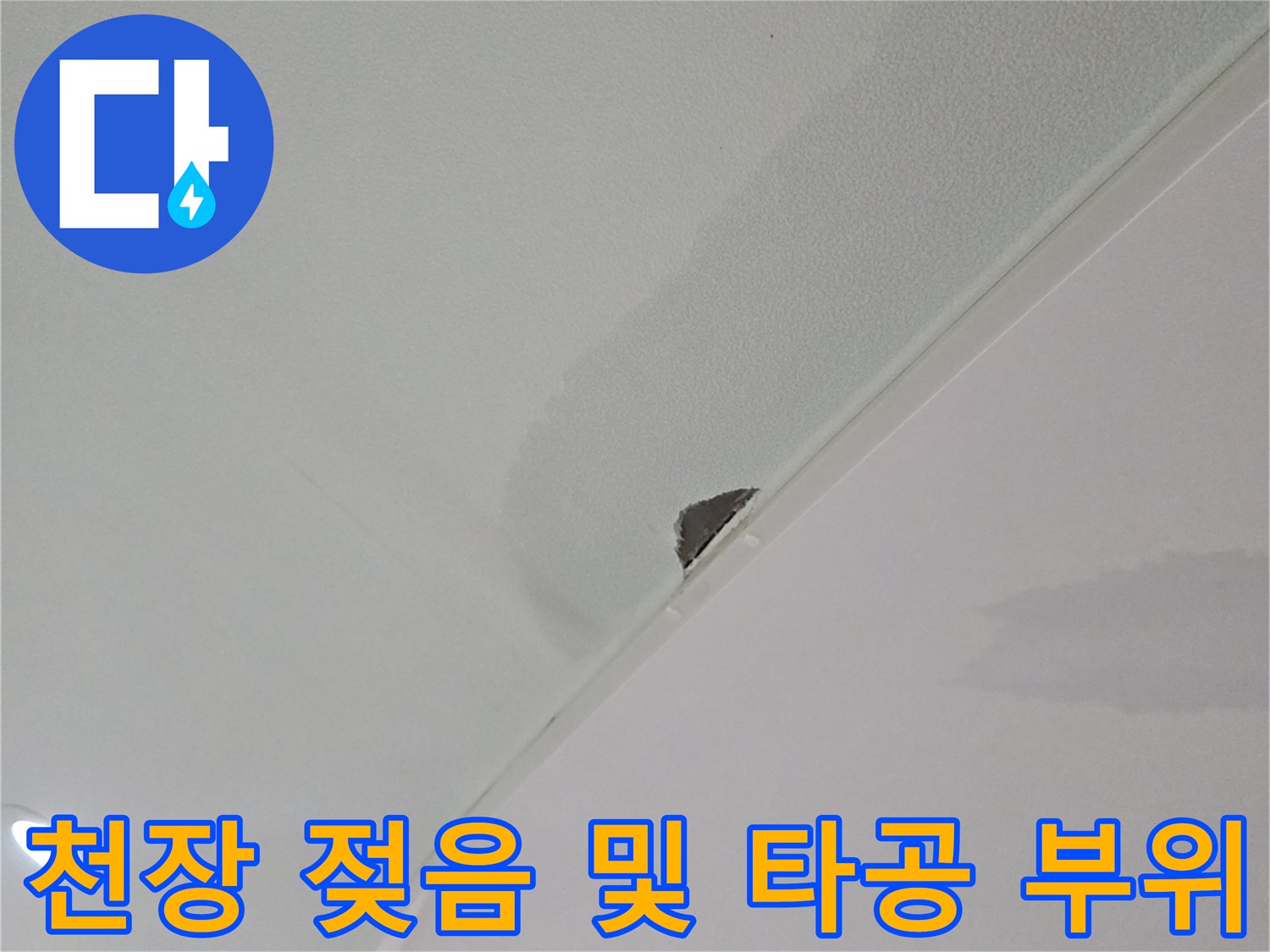 강동구 거실 천장의 젖은 얼룩과 내부 확인을 위한 타공 상태