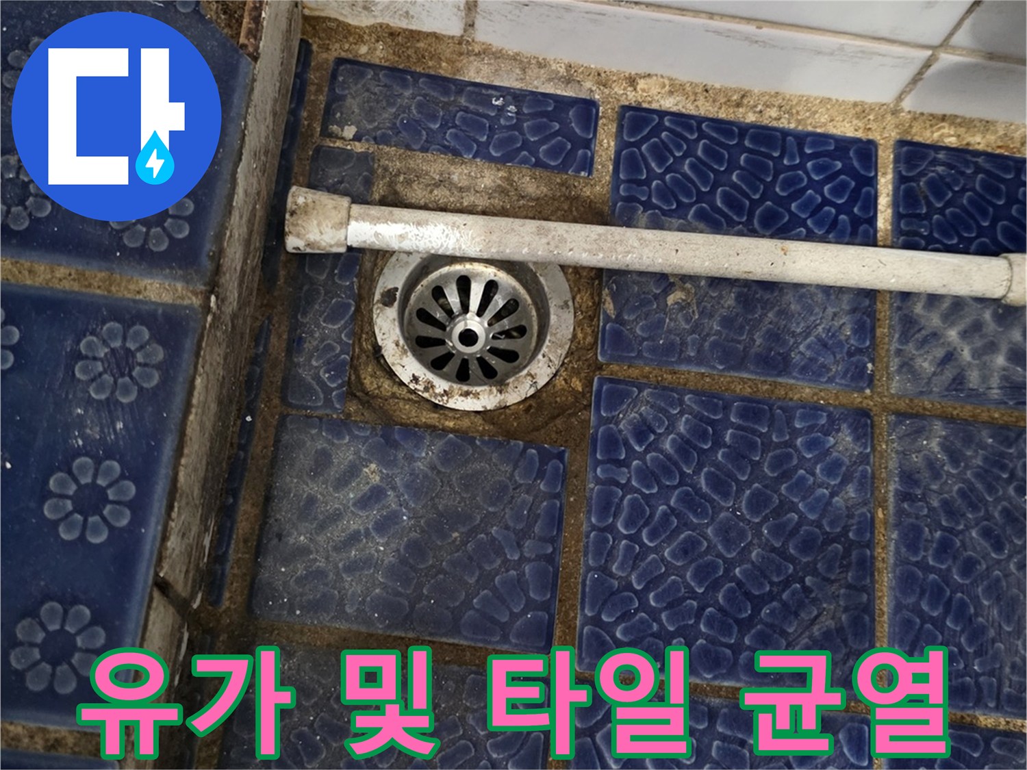 파란색 패턴 타일-배수구 주변-틈새 관찰