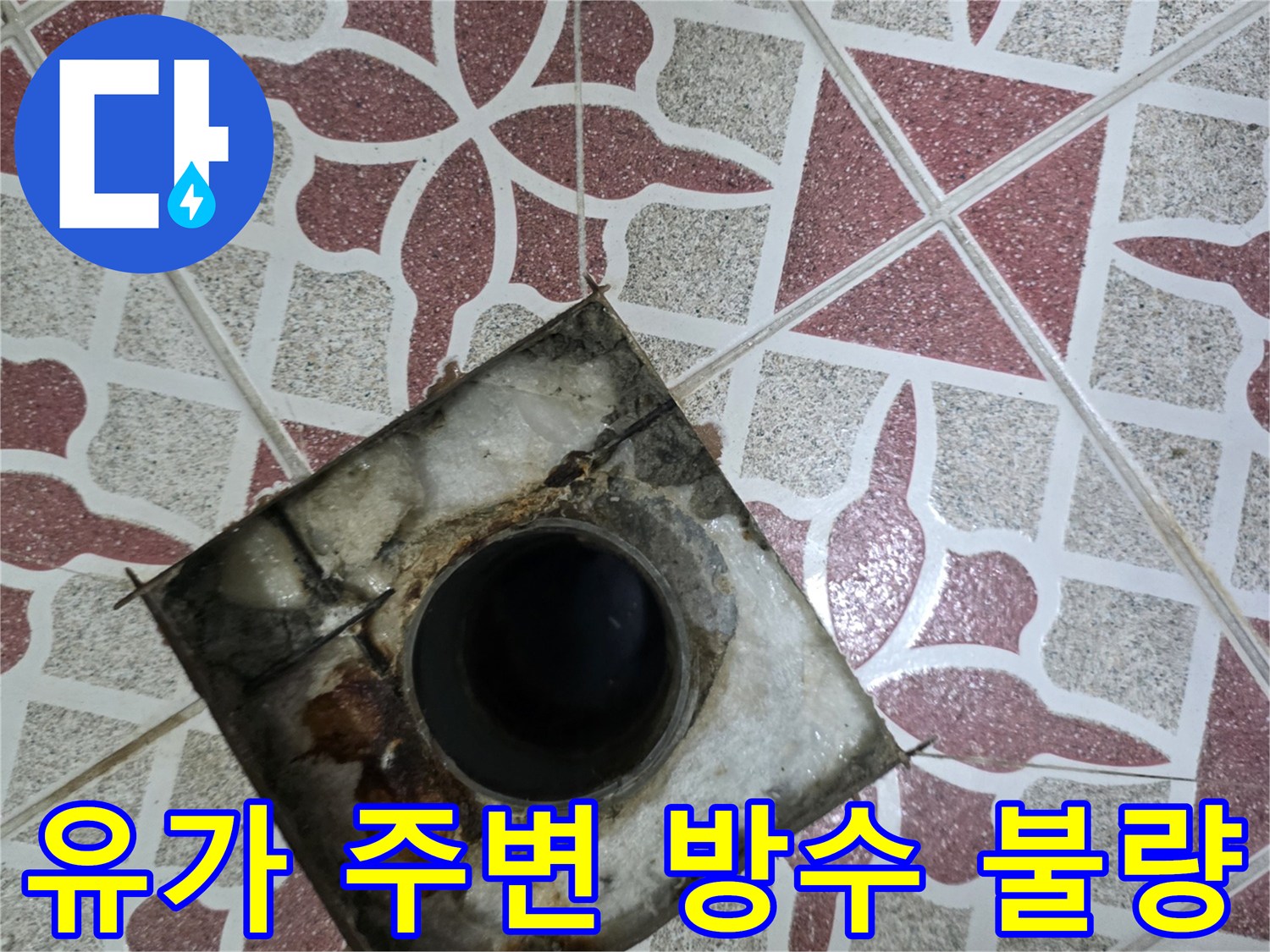 욕실-배수구-주변의-부식된-부품과-방수층-손상-모습