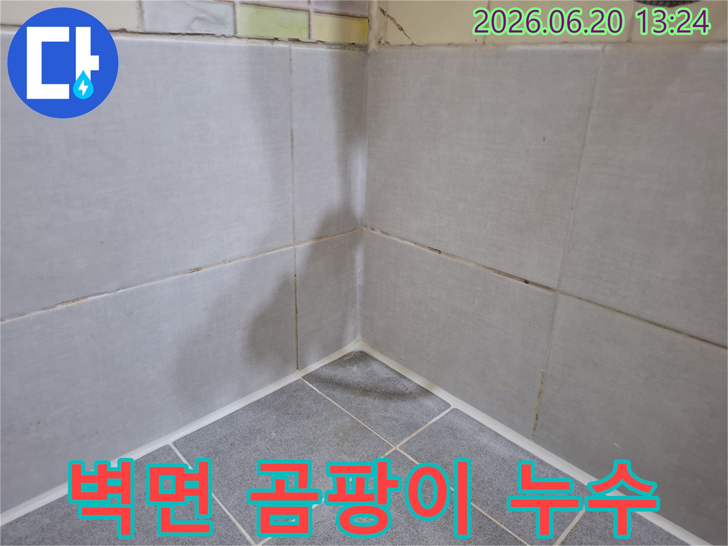 인천-만수동-아파트-욕실-벽면-타일-상단과-모서리에-발생한-검은-곰팡이와-누수-흔적