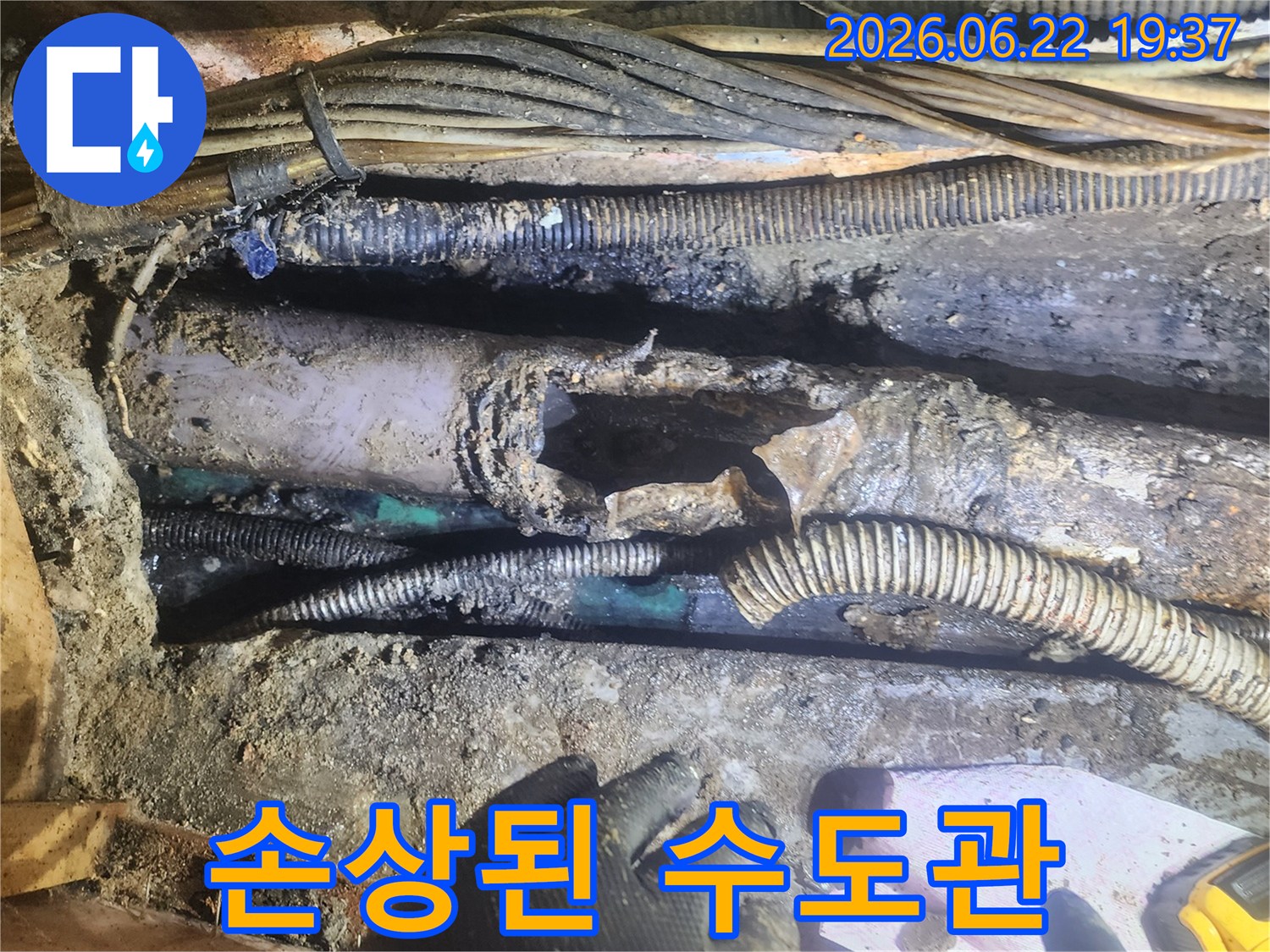 복잡하게-얽힌-배관-사이에서-발견된-균열-배관을-누수-전문가가-진단하는-사진