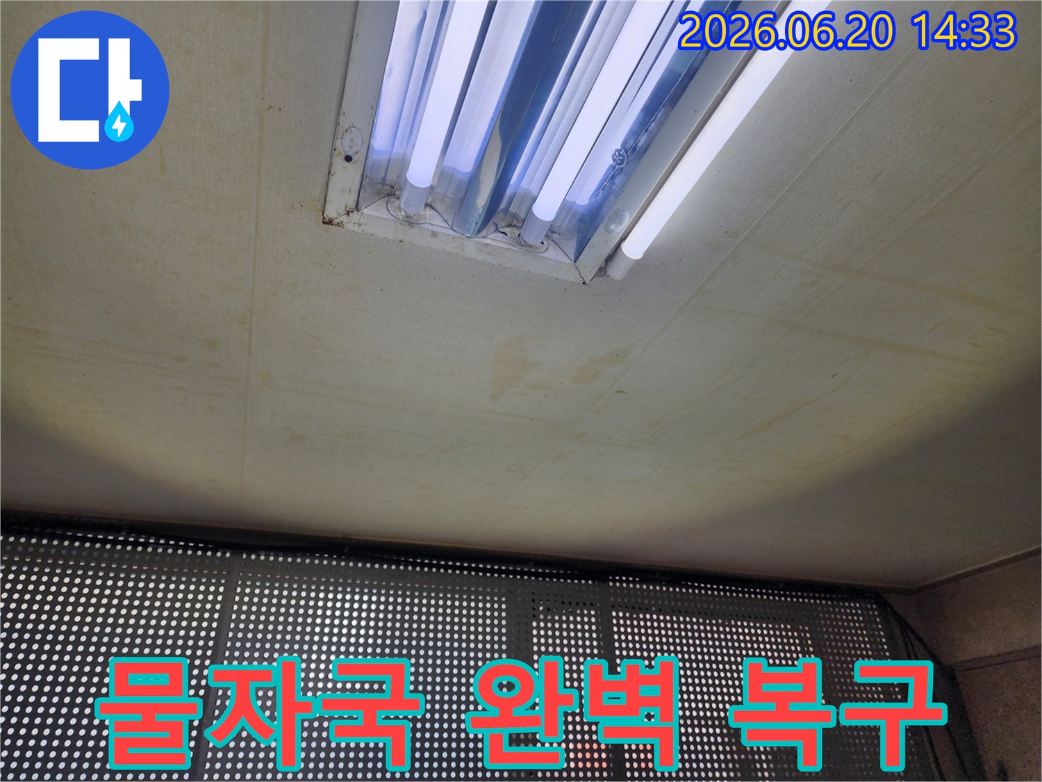 오래된-건물-천장에서-발견된-물자국과-곰팡이-시작점을-확인하는-모습-누수-전문가가-현장-진단-중
