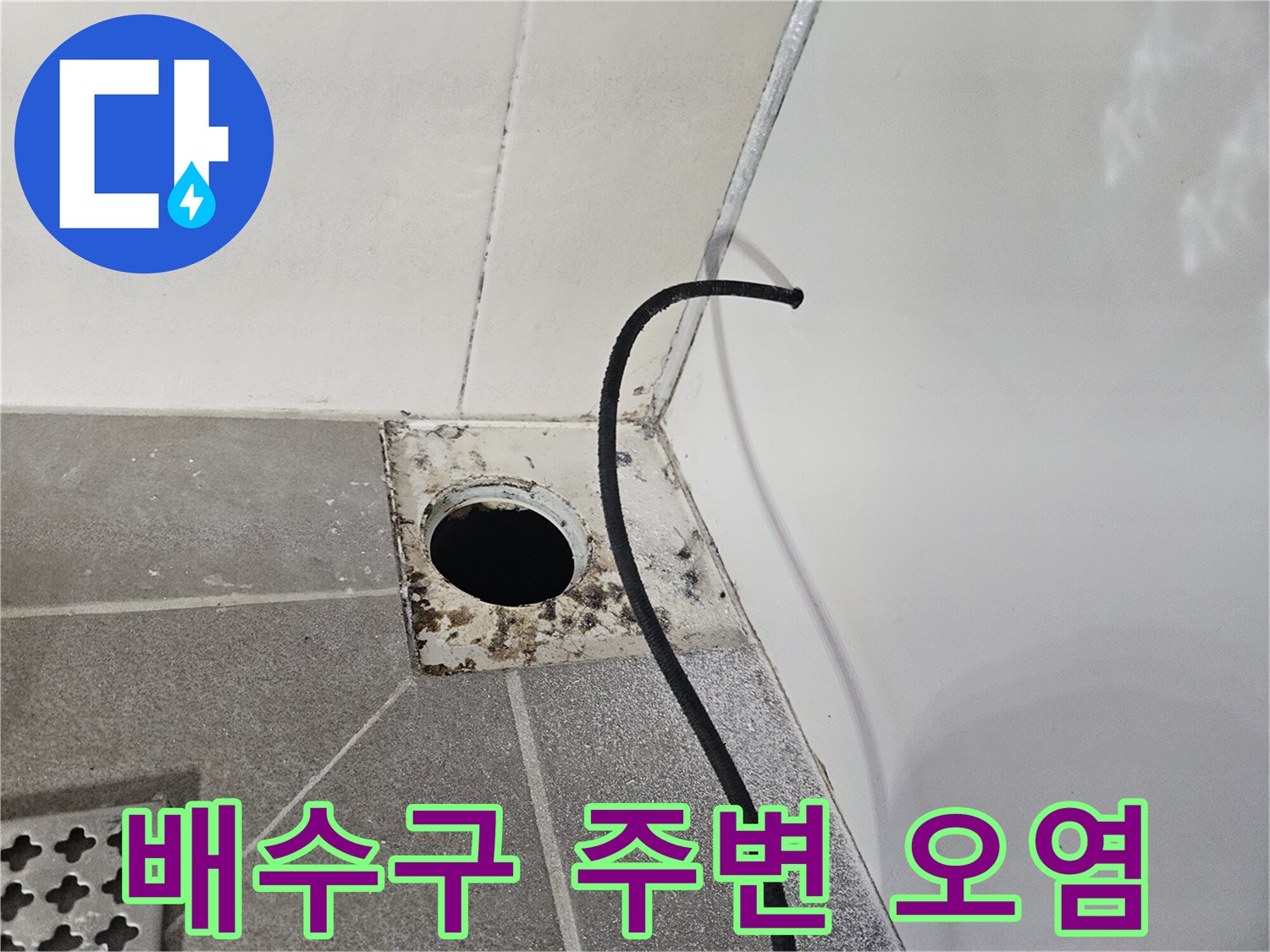 화장실 배수구 유가 주변의 찌든 때와 오염 상태