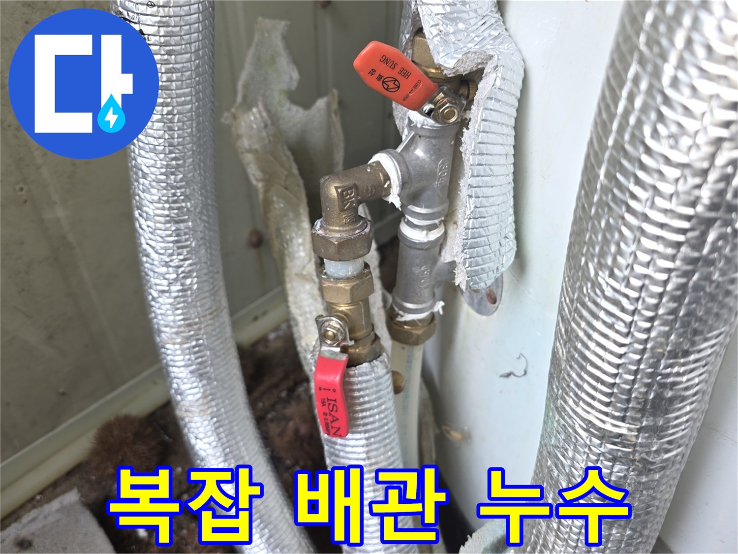 이천시-모가면-상가-건물에서-복잡하게-얽힌-배관-사이의-누수-지점을-찾아내기-위해-꼼꼼히-점검하는-현장-사진입니다.